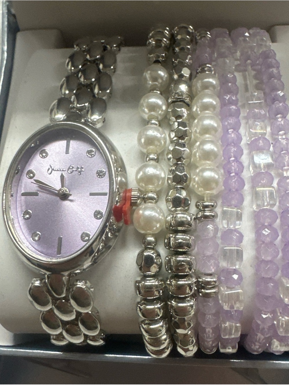 (179) Ladies Lavender Dial Watch and Bracelet Set - Unknown Brand